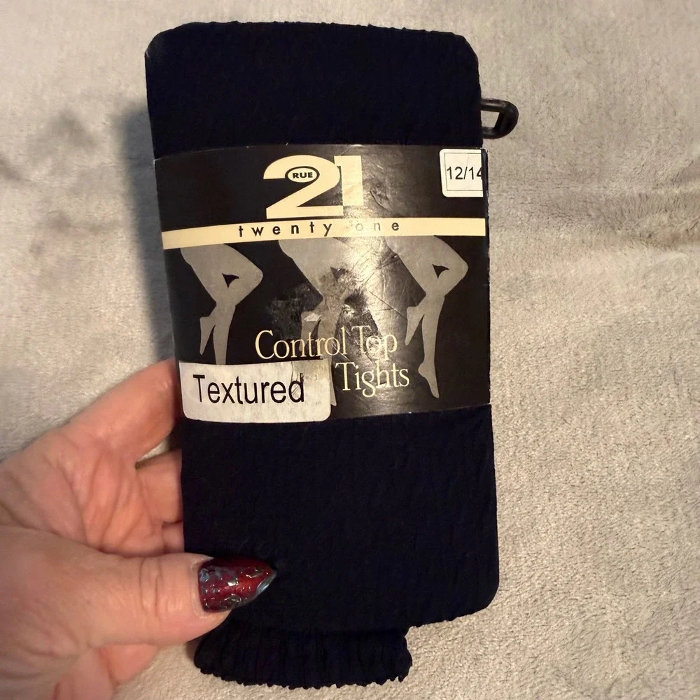 Vintage Rue21 Textured Control Top‎ Tights Black Size 12/14 Y2K